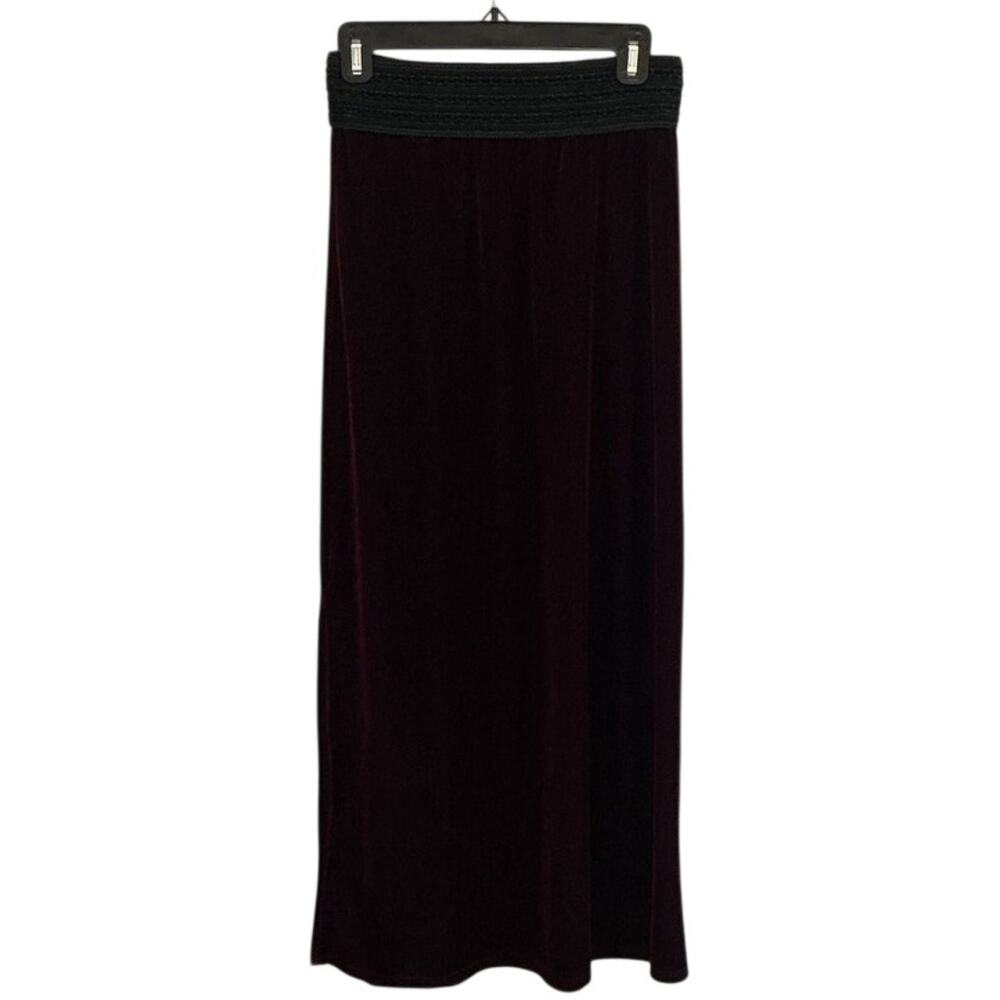 Vintage Womens Velvet Midi Skirt Burgundy Red Black Whimsigoth Witchy Renfaire L
